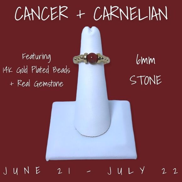 NWT Wool + Pepper Co. Zodiac + Gemstone - Cancer + Carnelian Ring (Gold) 6mm - Picture 1 of 5